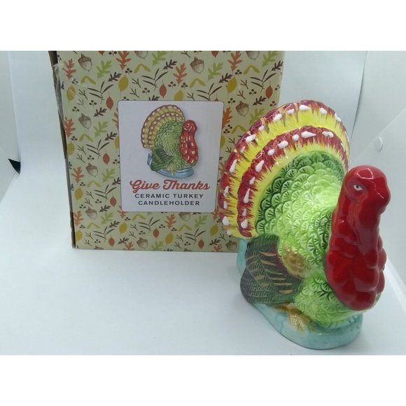 VTG Vermont Store Give Thanks ceramic Turkey Candle Holder W/Box 7" approx. - Picture 2 of 12
